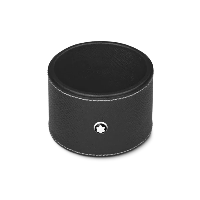 Bandeja de escritorio redonda de cuero negro (mediana)