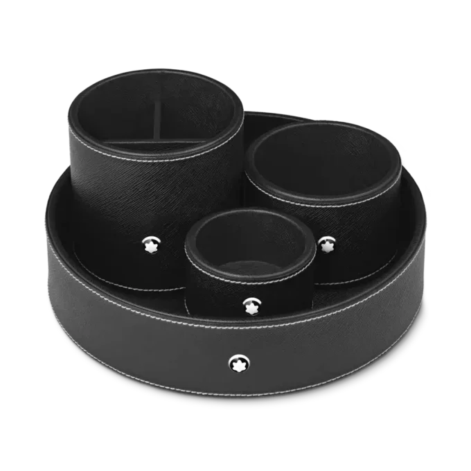 Bandeja de escritorio redonda de cuero negro (pequeña)