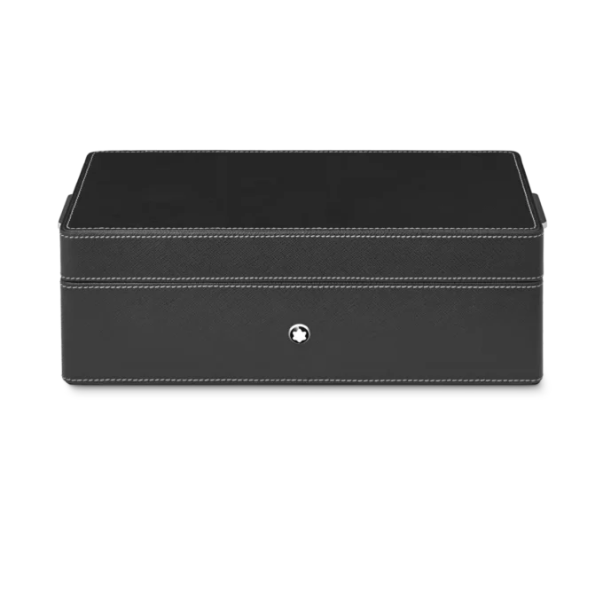 Caja de escritorio de cuero para tres instrumentos de escritura y un tintero