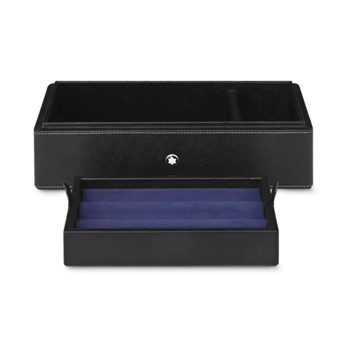 Caja de escritorio de cuero para tres instrumentos de escritura y un tintero