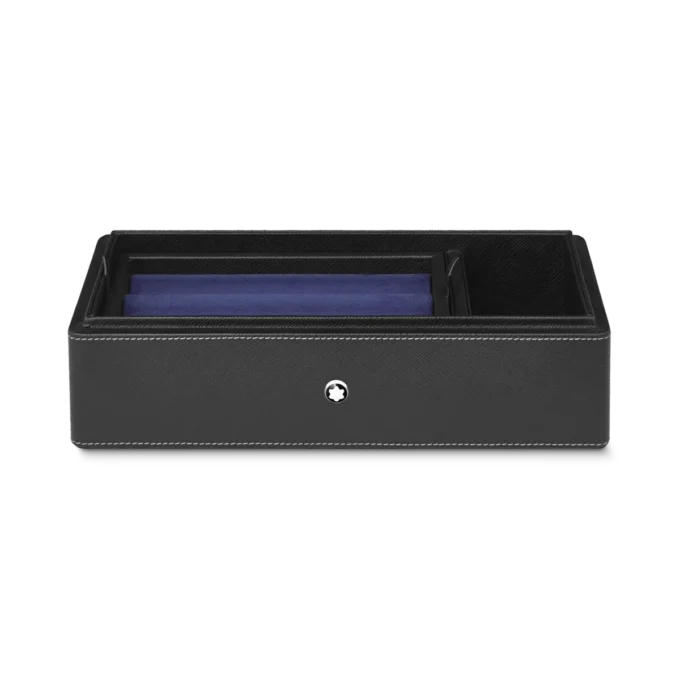 Caja de escritorio de cuero para tres instrumentos de escritura y un tintero