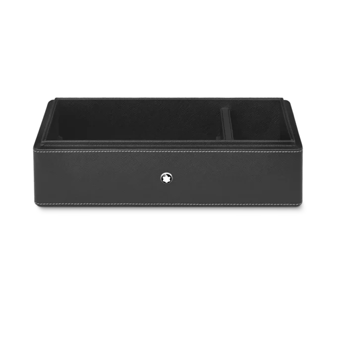 Caja de escritorio de cuero para tres instrumentos de escritura y un tintero