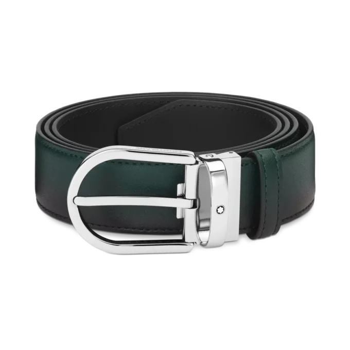 Cinturón de cuero de 35 mm con hebilla de herradura sfumato verde británico