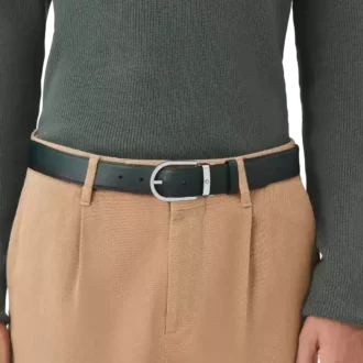 Cinturón de cuero de 35 mm con hebilla de herradura sfumato verde británico