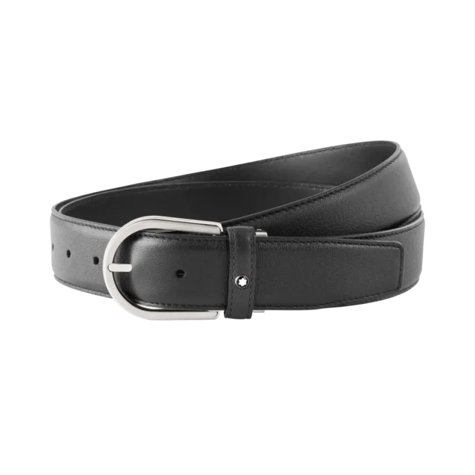 Cinturón de cuero gris de 35 mm con hebilla en forma de herradura