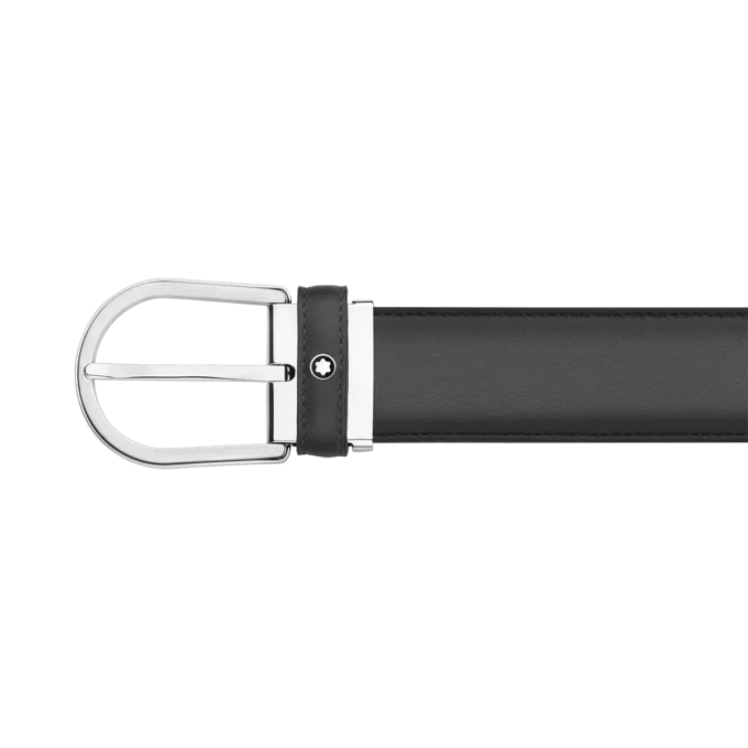 Cinturón de cuero gris de 35 mm con hebilla en forma de herradura