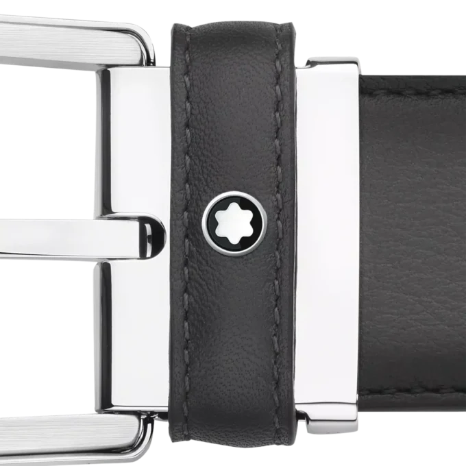 Cinturón de cuero gris de 35 mm con hebilla en forma de herradura