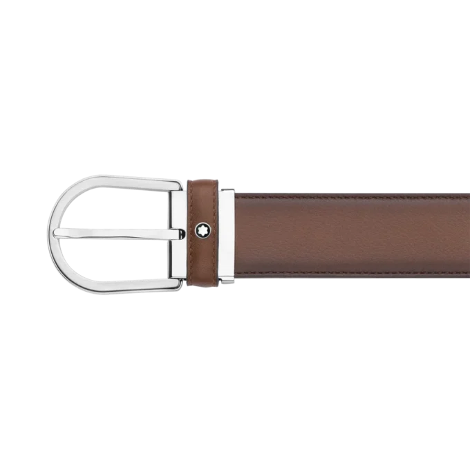 Cinturón de cuero marrón de 35 mm con hebilla en forma de herradura