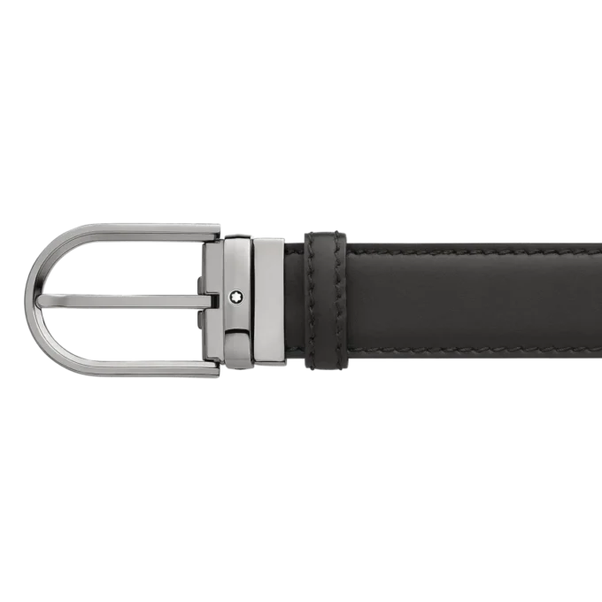 Cinturón de cuero negro de 35 mm con hebilla en forma de herradura