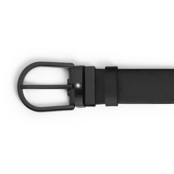 Cinturón de cuero negro de 35 mm con hebilla en forma de herradura