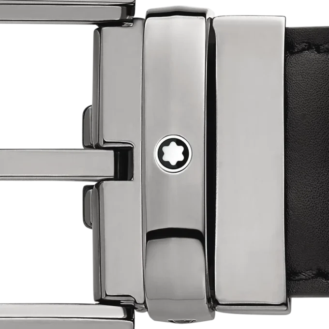 Cinturón de cuero negro de 35 mm con hebilla en forma de herradura