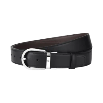 Cinturón de cuero negro/marrón claro de 35 mm con hebilla Horseshoe