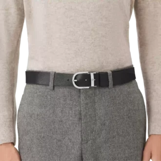 Cinturón de cuero reversible con hebilla Horseshoe estampada en negro/mosto de 35 mm