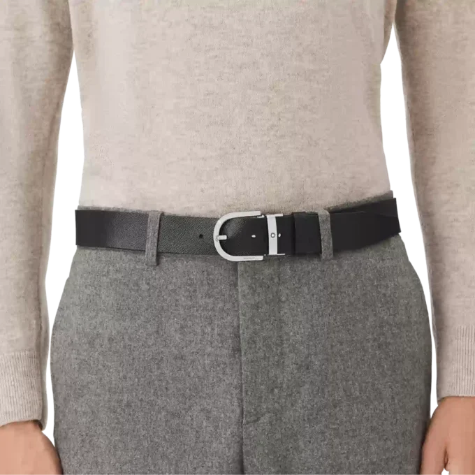 Cinturón de cuero reversible con hebilla Horseshoe estampada en negro/mosto de 35 mm