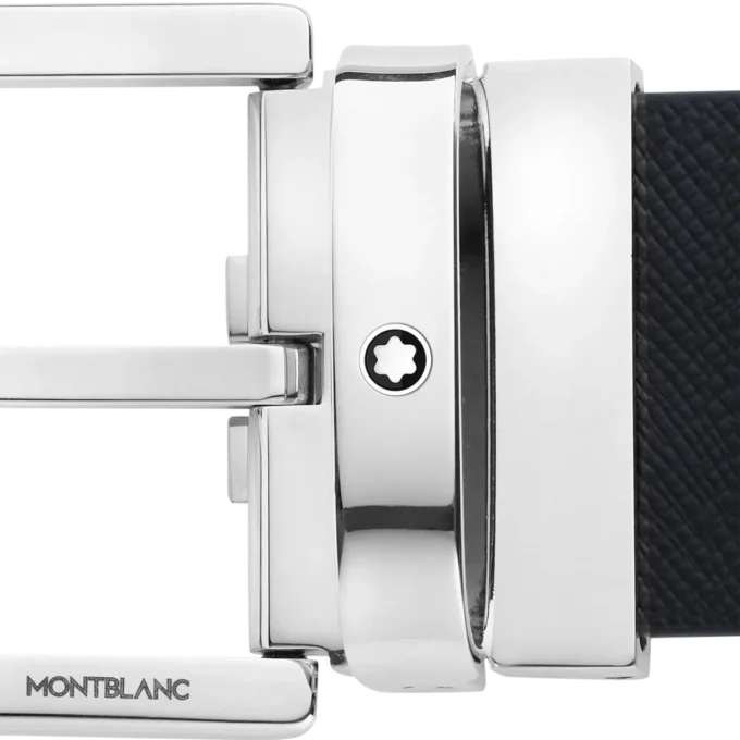 Cinturón de cuero reversible con hebilla Horseshoe estampada en negro/mosto de 35 mm