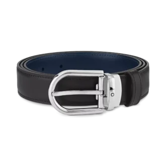 Cinturón de cuero reversible negro/azul de 30 mm con hebilla en forma de herradura