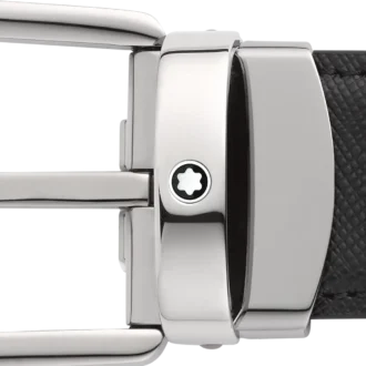 Cinturón de cuero reversible negro/azul de 30 mm con hebilla en forma de herradura