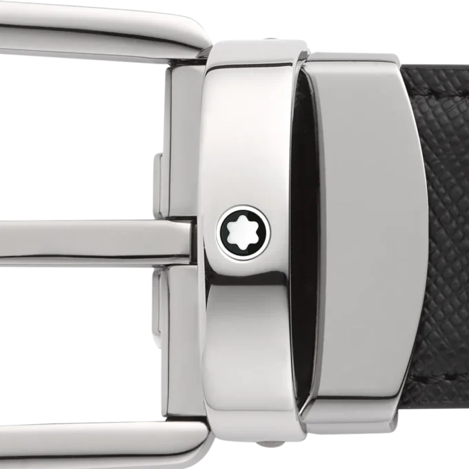 Cinturón de cuero reversible negro/azul de 30 mm con hebilla en forma de herradura