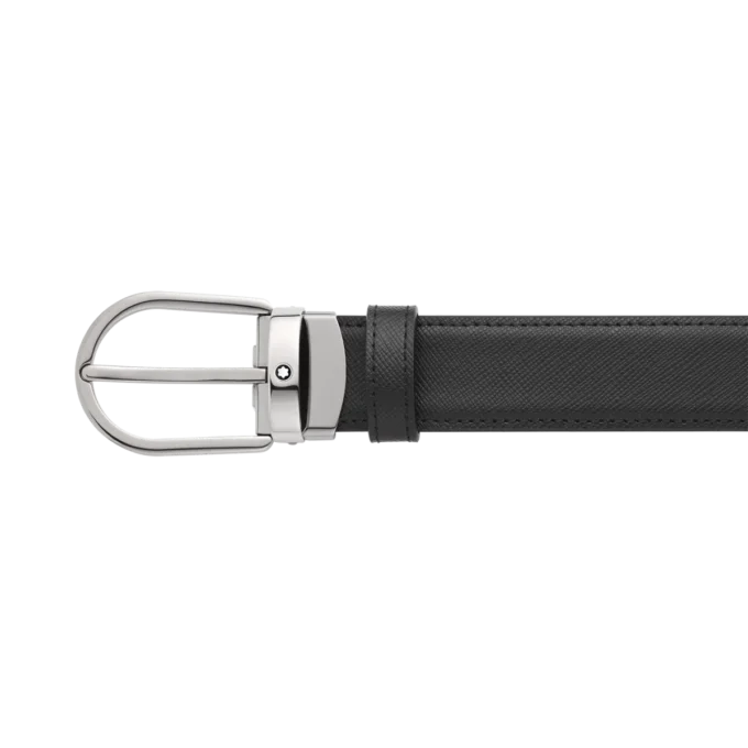 Cinturón de cuero reversible negro/azul de 30 mm con hebilla en forma de herradura