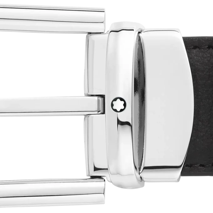 Cinturón de cuero reversible negro/azul de 30 mm con hebilla en forma de herradura