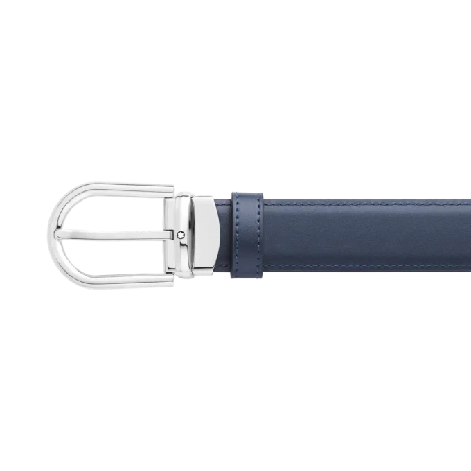 Cinturón de cuero reversible negro/azul de 30 mm con hebilla en forma de herradura