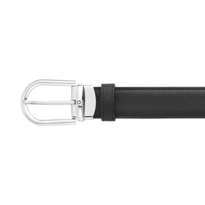 Cinturón de cuero reversible negro/azul de 30 mm con hebilla en forma de herradura