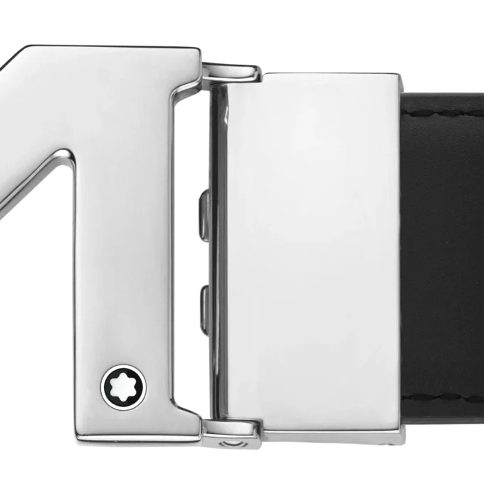 Cinturón de cuero reversible negro con hebilla M de 35 mm