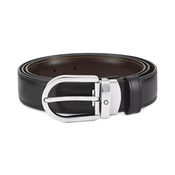 Cinturón reversible de piel con hebilla de herradura negra/marrón de 30 mm