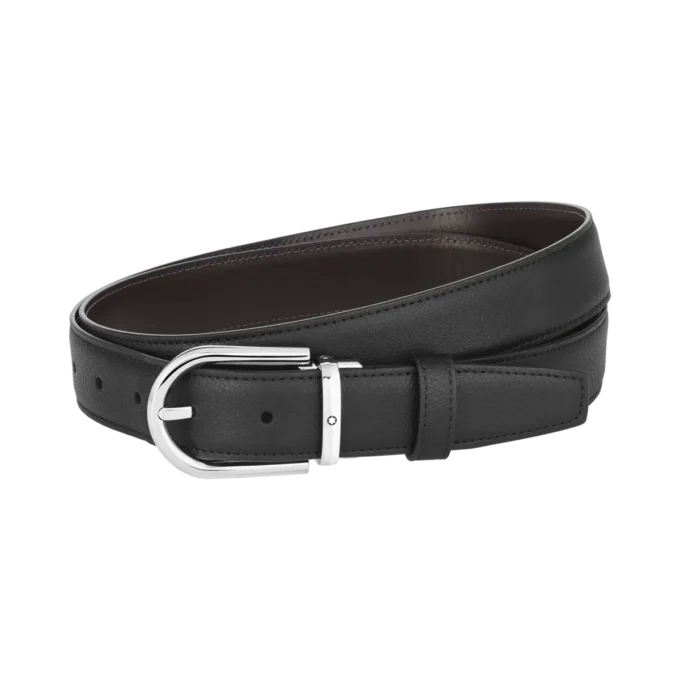 Cinturón reversible de piel con hebilla de herradura negra/marrón de 30 mm