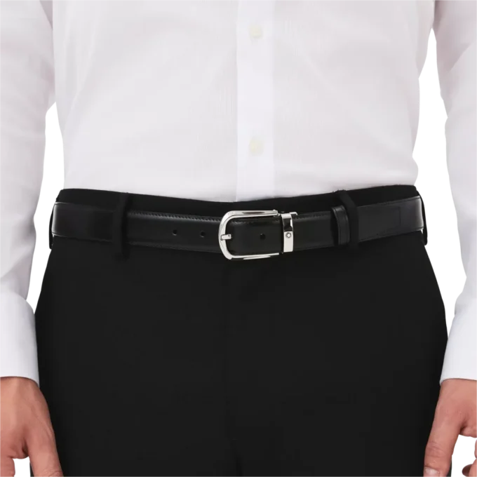 Cinturón reversible de piel con hebilla de herradura negra/marrón de 30 mm