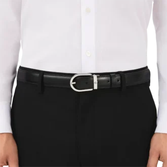 Cinturón reversible de piel con hebilla de herradura negra/marrón de 30 mm