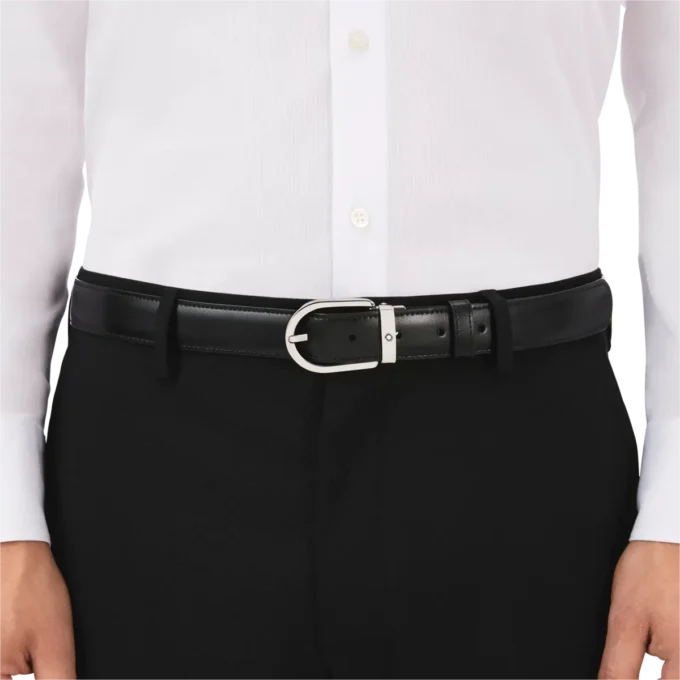 Cinturón reversible de piel con hebilla de herradura negra/marrón de 30 mm