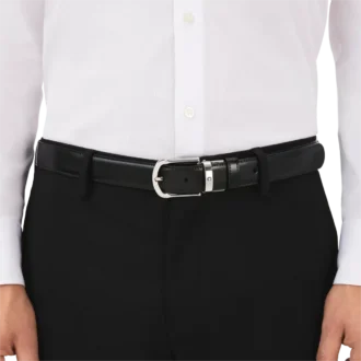 Cinturón reversible de piel con hebilla de herradura negra/marrón de 30 mm