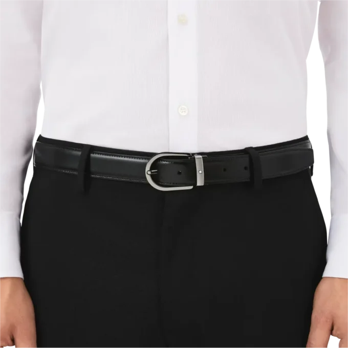 Cinturón reversible de piel con hebilla de herradura negra/marrón de 30 mm