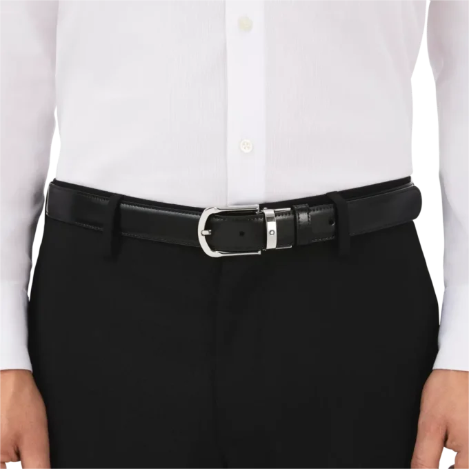 Cinturón reversible de piel con hebilla de herradura negra/marrón de 30 mm