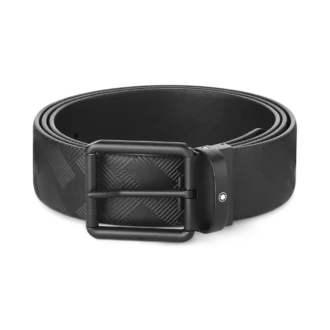 Cinturón reversible de piel estampada en negro/liso negro de 35 mm.