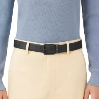 Cinturón reversible de piel estampada en negro/liso negro de 35 mm.