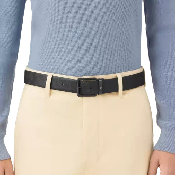 Cinturón reversible de piel estampada en negro/liso negro de 35 mm.