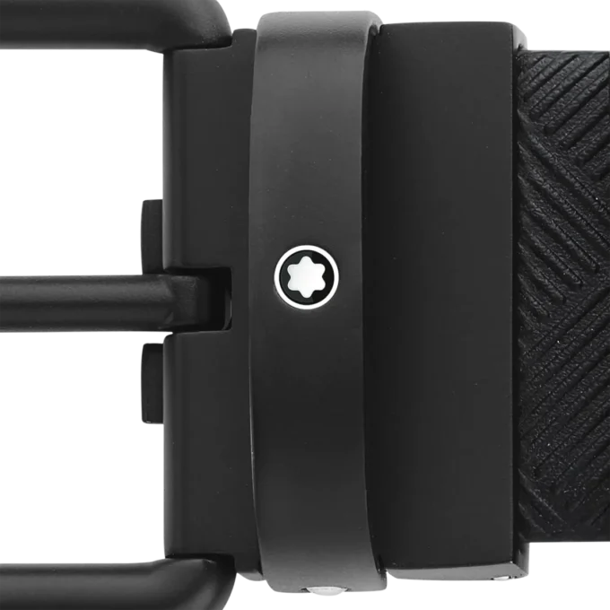 Cinturón reversible de piel estampada en negro/liso negro de 35 mm.