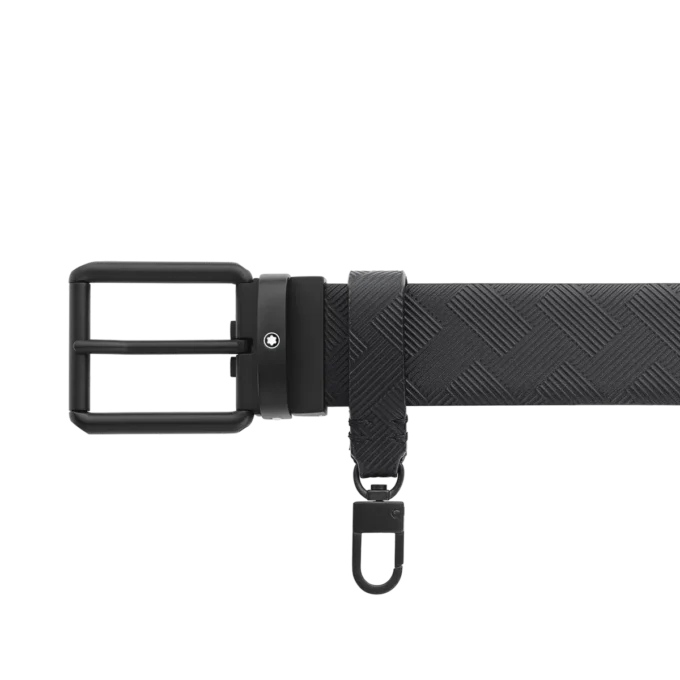 Cinturón reversible de piel estampada en negro/liso negro de 35 mm.