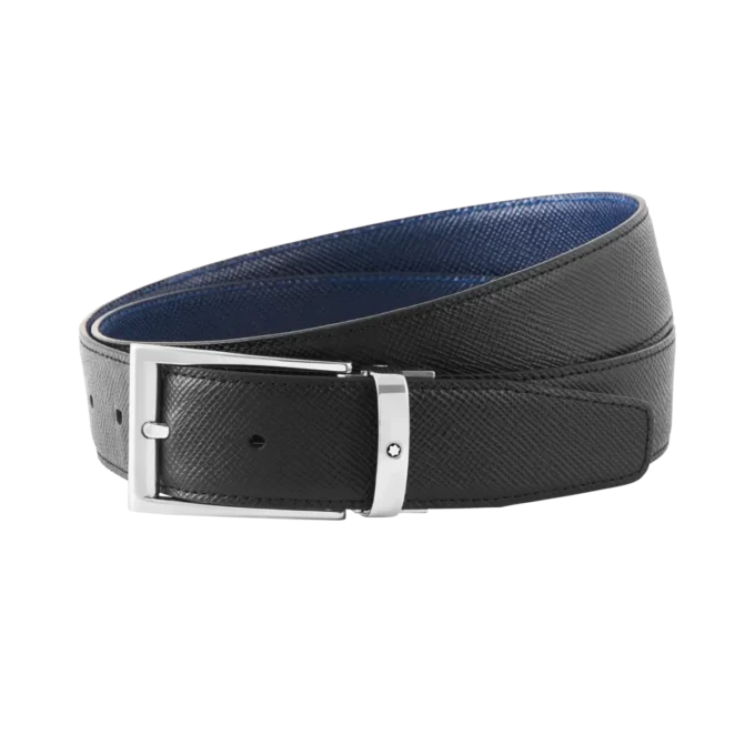 Cinturón reversible de piel negro/azul de 35 mm