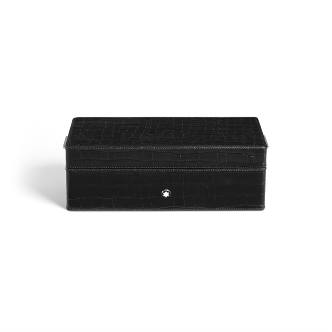 Estuche para bolígrafos, piel con relieve de cocodrilo, negro