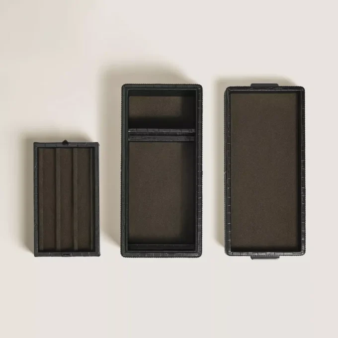 Estuche para bolígrafos, piel con relieve de cocodrilo, negro