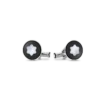 Gemelos redondos de acero inoxidable con incrustaciones de PVD negro y emblema de copa de nieve de nácar.