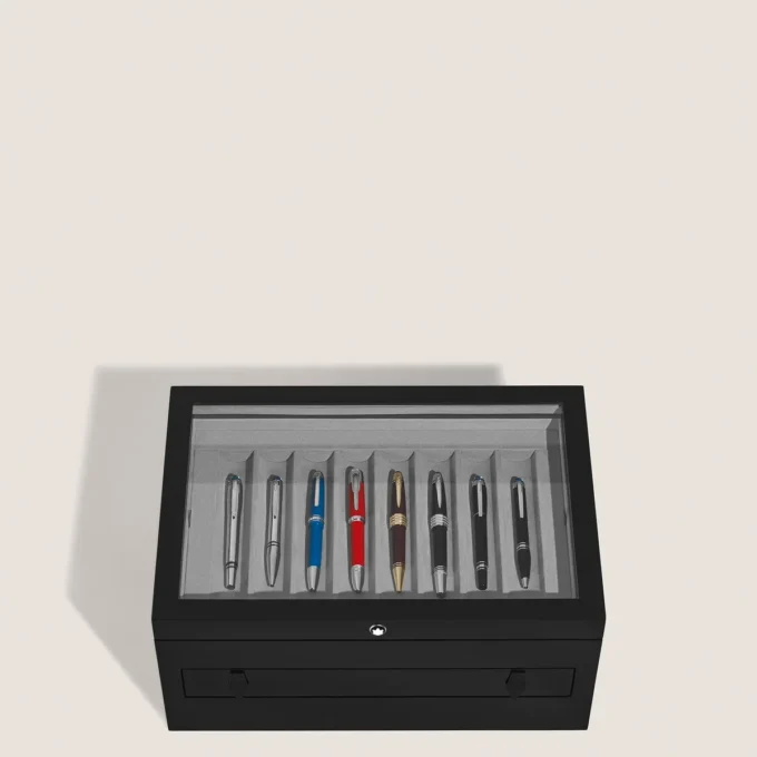 Gran caja de coleccionista en madera y laca para 24 instrumentos de escritura