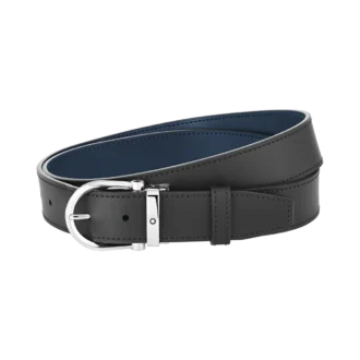 Hebilla de herradura negra/azul Cinturón de cuero reversible de 35 mm