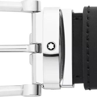 Hebilla de herradura negra/azul Cinturón de cuero reversible de 35 mm