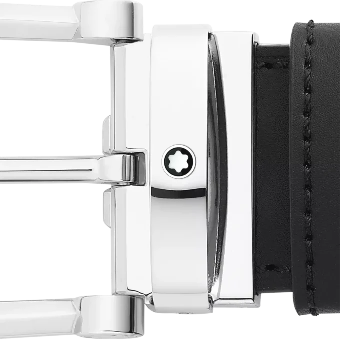 Hebilla de herradura negra/azul Cinturón de cuero reversible de 35 mm