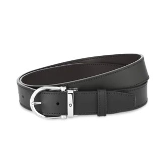 Hebilla de herradura negra/marrón Cinturón de cuero reversible de 35 mm