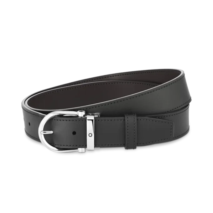 Hebilla de herradura negra/marrón Cinturón de cuero reversible de 35 mm